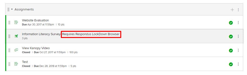 Download Respondus LockDown Browser link in Canvas quiz