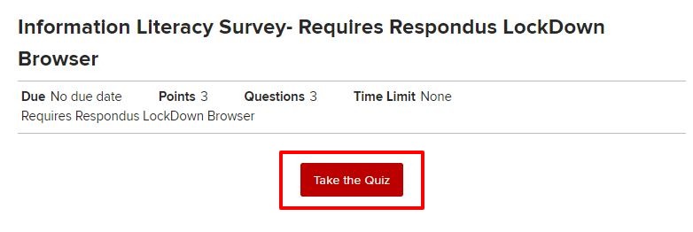 Take Quiz button for a Canvas quiz with Lockdown Browser required
